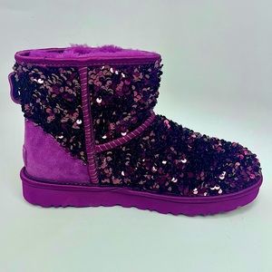 ✨FREE gift 🎁! New UGG Classic Mini Stellar Purple Medallion Sequin Women’s Boots
